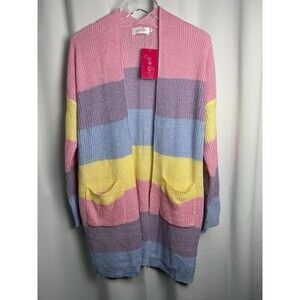 Jess Lea Lily Pastel Color Block Open Front Ribbed Knit Cardigan Sz XL New